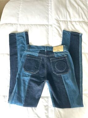 Vintage Chloe Women's Patchwork Two-Tone Blue Jeans